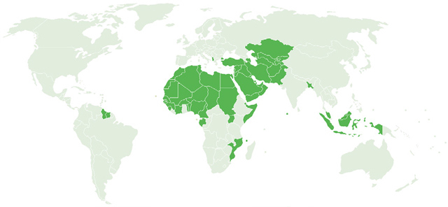 Map of the world showing the member states of the Organisation of the Islamic Conference