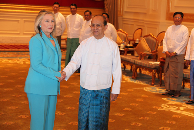 United States Secretary of State Hillary Clinton meets with Burma’s President Thein Sein