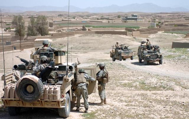 US and British armed forces patrol Sangin District area of Helmand Province in Afghanistan as part of the NATO operation.