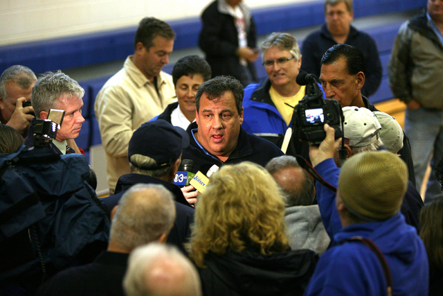 Gov. Chris Christie meets with county officials in Cape May, NJ after Hurricane Sandy