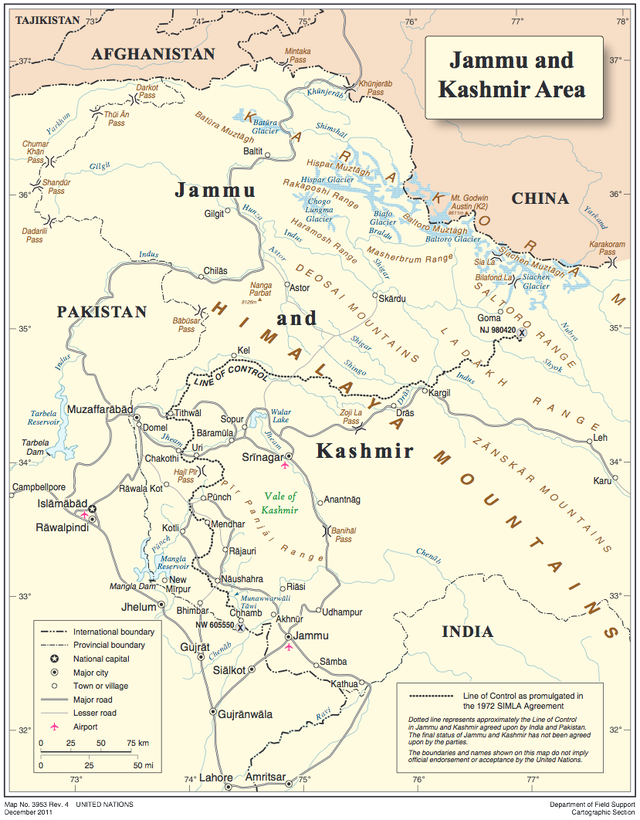 Map of Jammu and Kashmir area