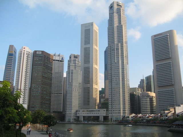 A view of the Singapore skyline; Singapore is considered to be an exception to modernization theory due to its resilient authoritarianism.